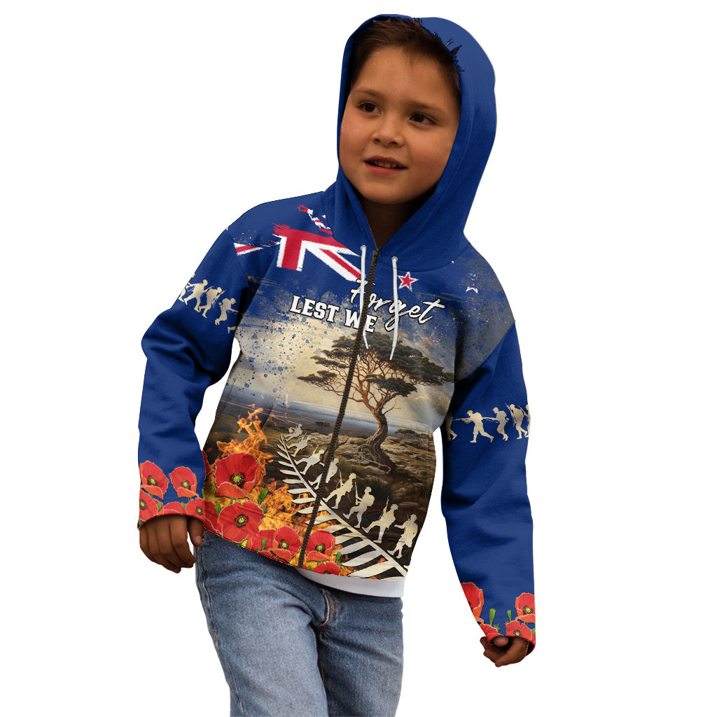 New Zealand ANZAC Day Kid Hoodie The Lonesome Pine With Soldier Fern