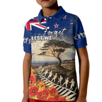 New Zealand ANZAC Day Kid Polo Shirt The Lonesome Pine With Soldier Fern