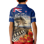 New Zealand ANZAC Day Kid Polo Shirt The Lonesome Pine With Soldier Fern
