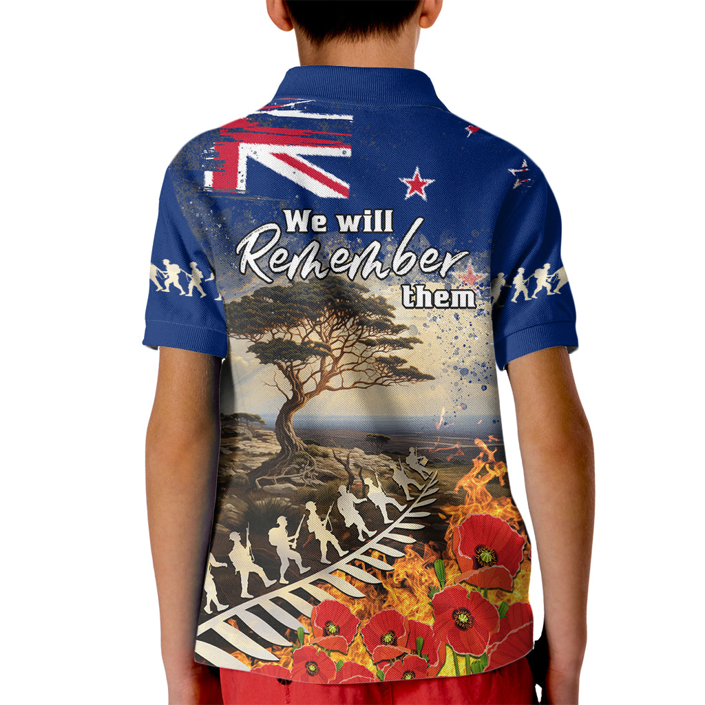 New Zealand ANZAC Day Kid Polo Shirt The Lonesome Pine With Soldier Fern