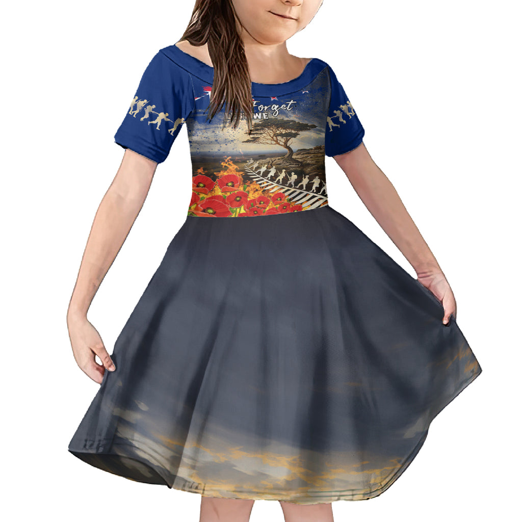 New Zealand ANZAC Day Kid Short Sleeve Dress The Lonesome Pine With Soldier Fern