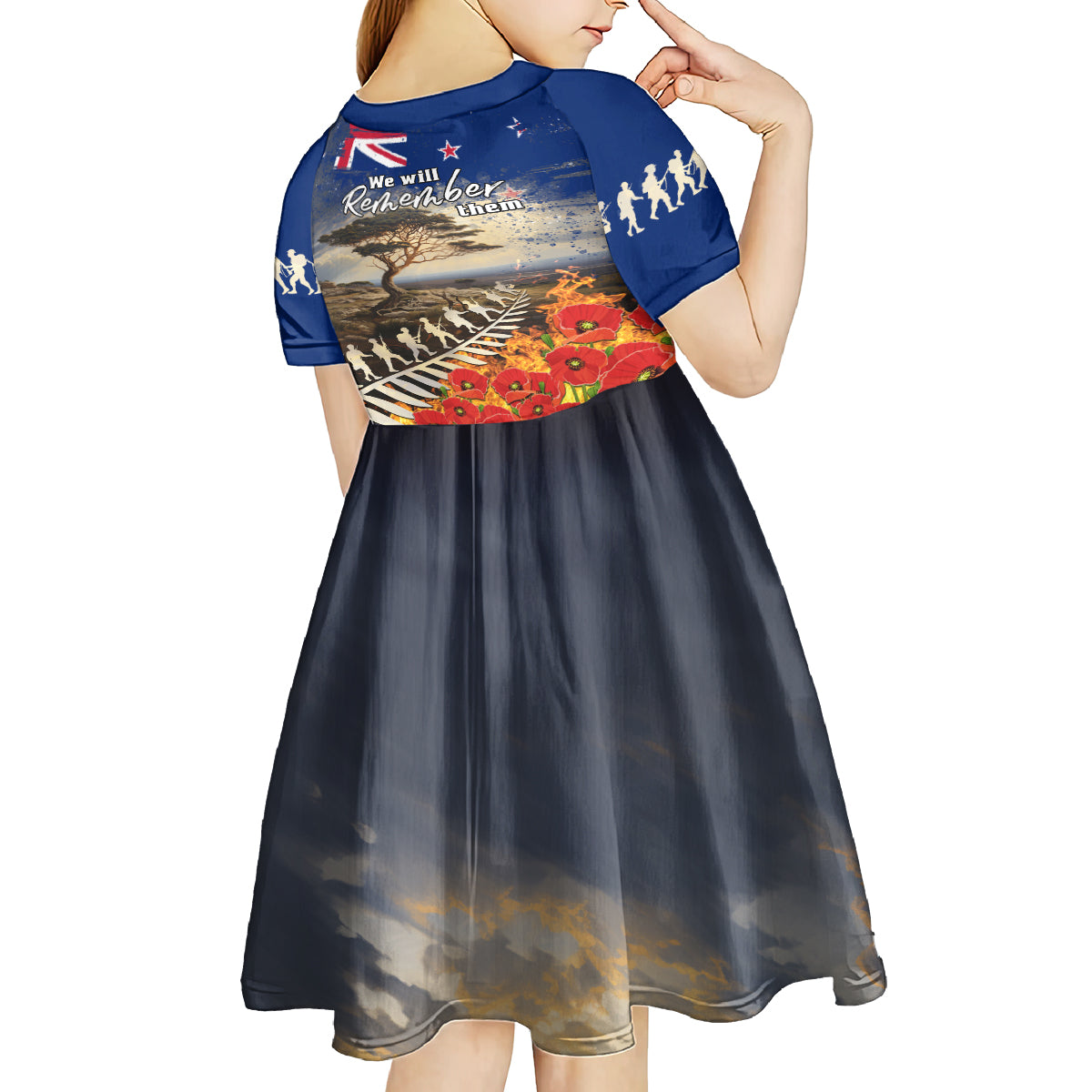New Zealand ANZAC Day Kid Short Sleeve Dress The Lonesome Pine With Soldier Fern