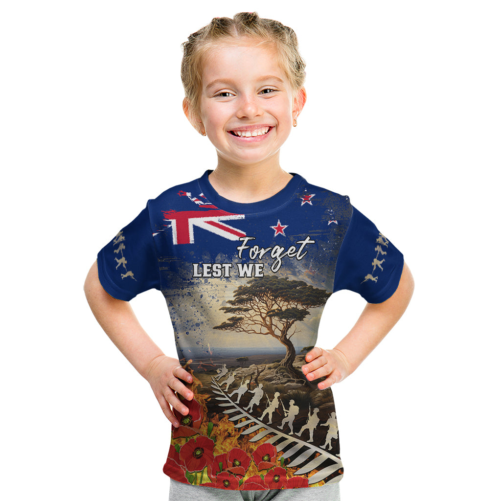 New Zealand ANZAC Day Kid T Shirt The Lonesome Pine With Soldier Fern