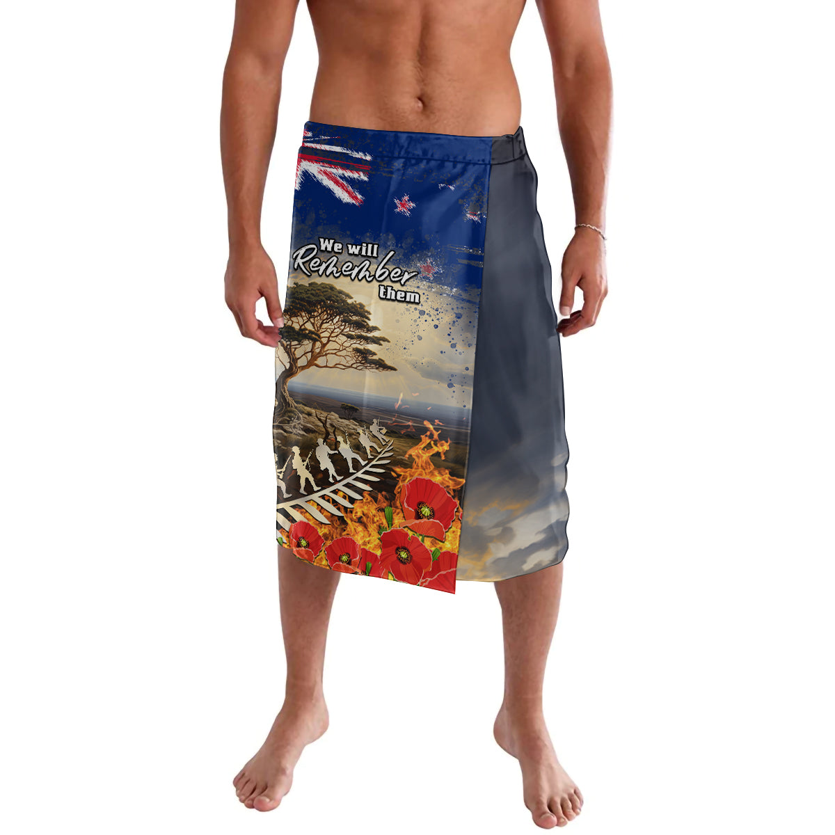 New Zealand ANZAC Day Lavalava The Lonesome Pine With Soldier Fern