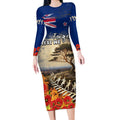 New Zealand ANZAC Day Long Sleeve Bodycon Dress The Lonesome Pine With Soldier Fern