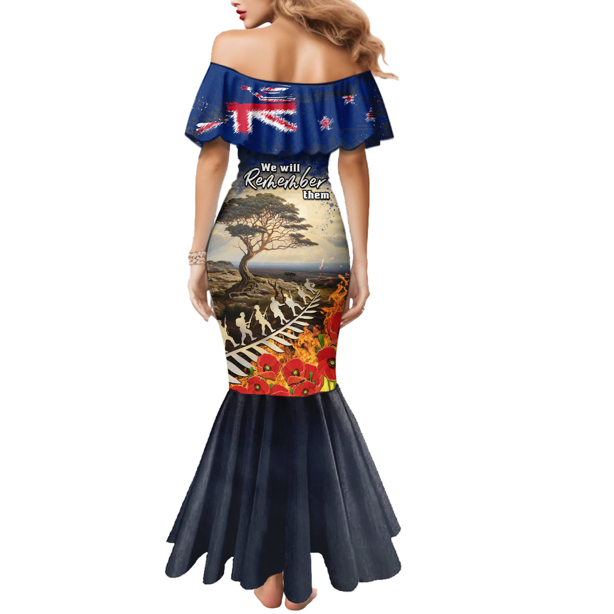 New Zealand ANZAC Day Mermaid Dress The Lonesome Pine With Soldier Fern