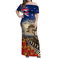 New Zealand ANZAC Day Off Shoulder Maxi Dress The Lonesome Pine With Soldier Fern