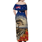 New Zealand ANZAC Day Off Shoulder Maxi Dress The Lonesome Pine With Soldier Fern