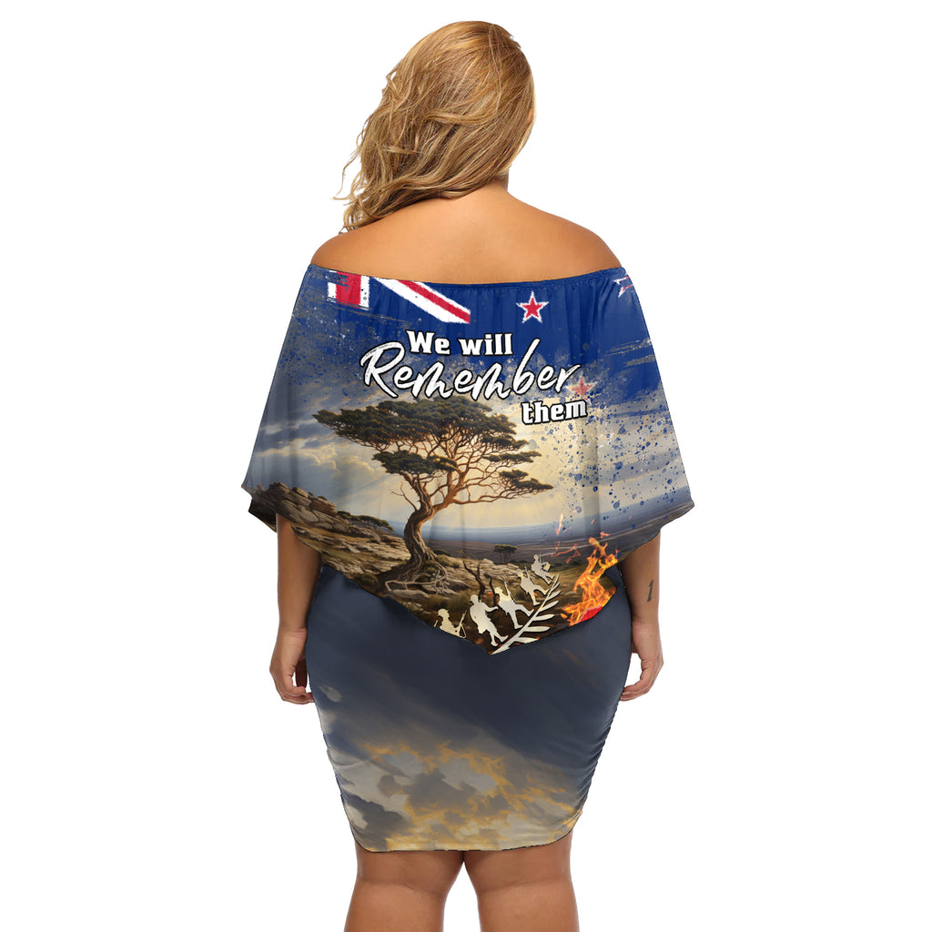 New Zealand ANZAC Day Off Shoulder Short Dress The Lonesome Pine With Soldier Fern