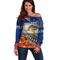 New Zealand ANZAC Day Off Shoulder Sweater The Lonesome Pine With Soldier Fern