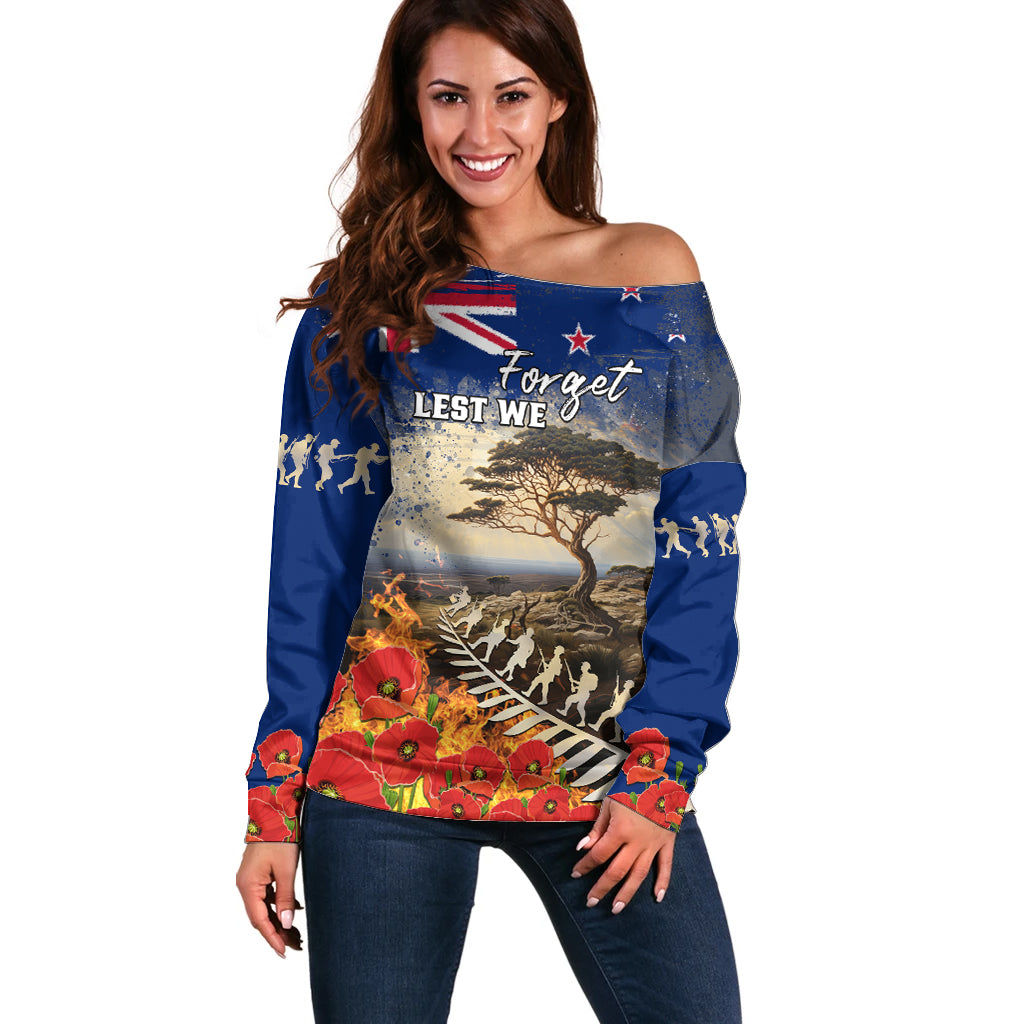New Zealand ANZAC Day Off Shoulder Sweater The Lonesome Pine With Soldier Fern