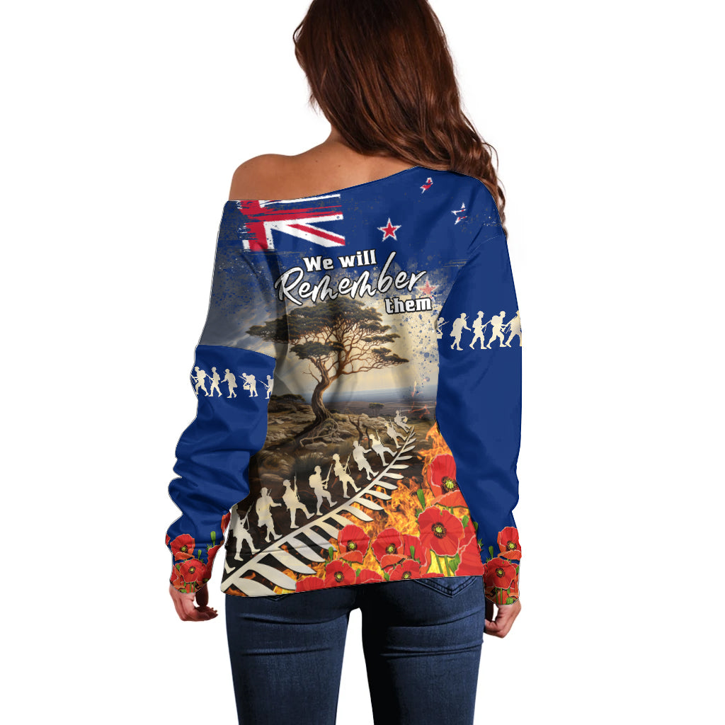 New Zealand ANZAC Day Off Shoulder Sweater The Lonesome Pine With Soldier Fern