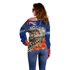 New Zealand ANZAC Day Off Shoulder Sweater The Lonesome Pine With Soldier Fern