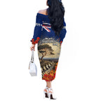 New Zealand ANZAC Day Off The Shoulder Long Sleeve Dress The Lonesome Pine With Soldier Fern