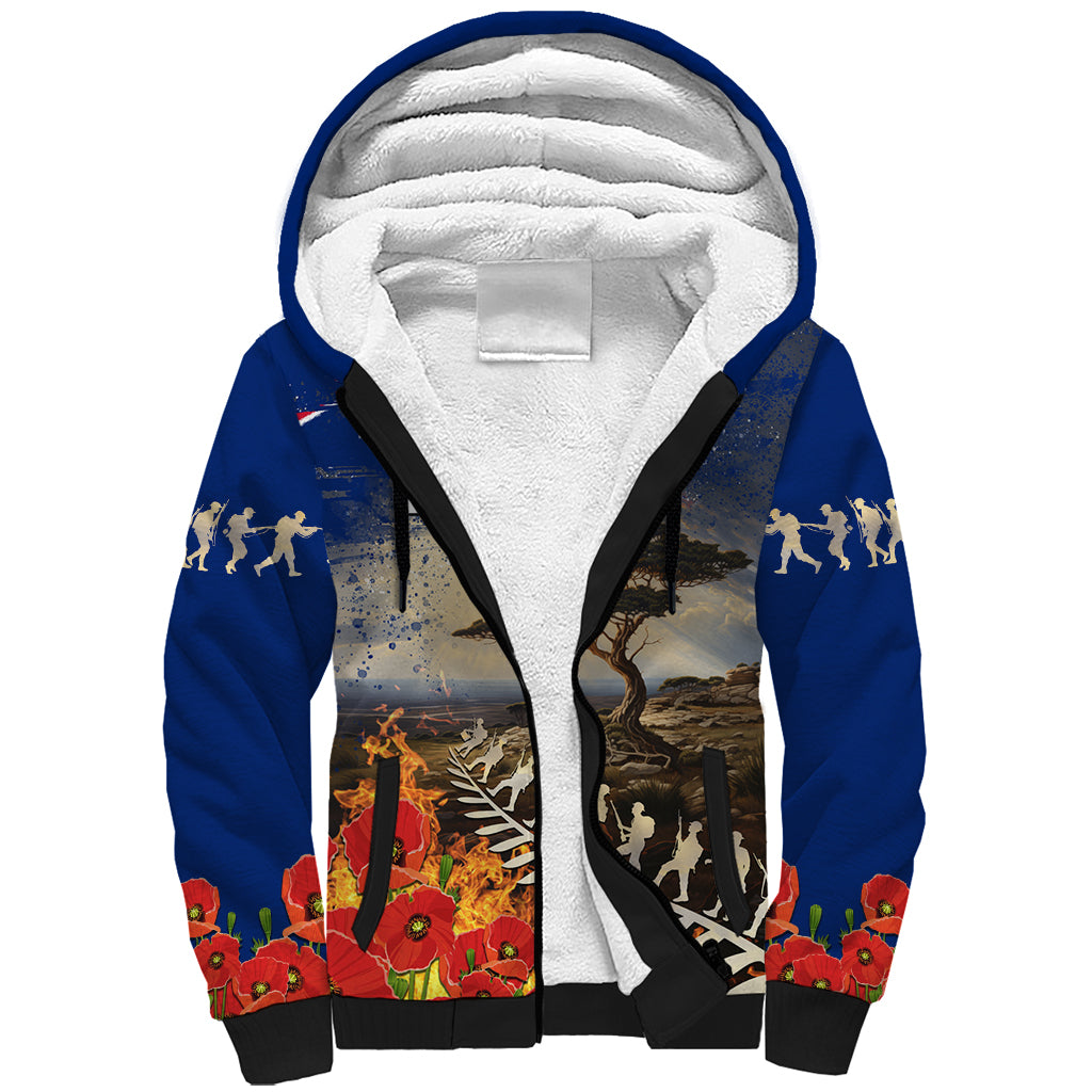 New Zealand ANZAC Day Sherpa Hoodie The Lonesome Pine With Soldier Fern