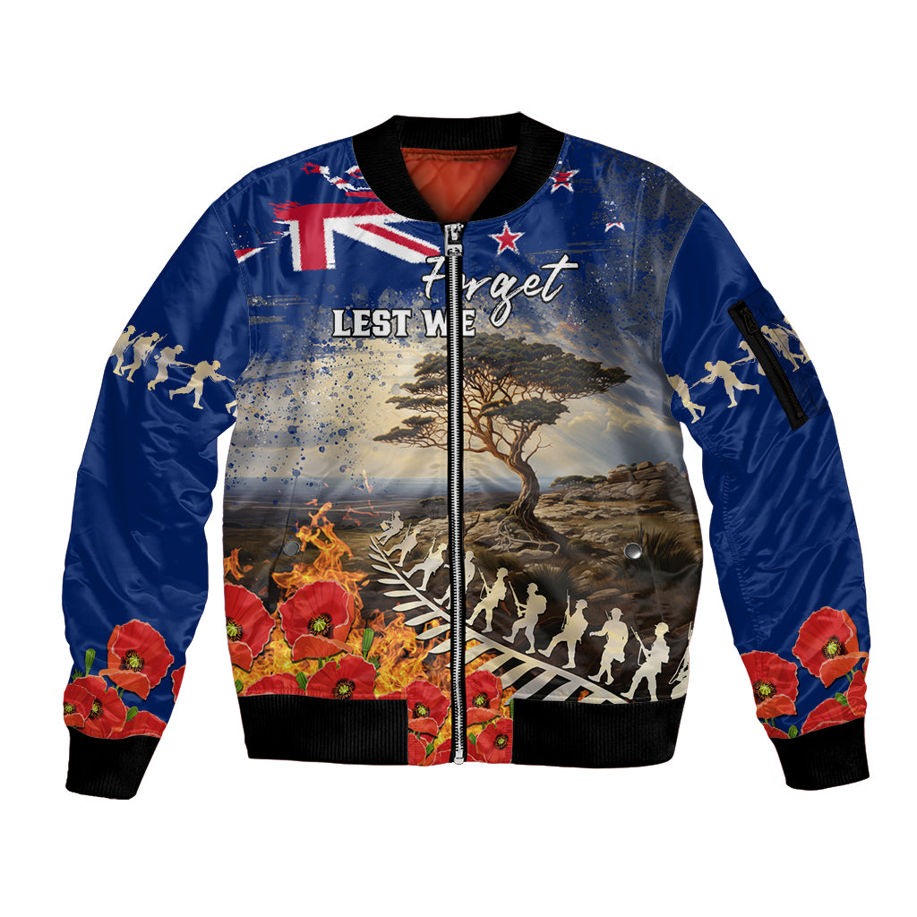 New Zealand ANZAC Day Sleeve Zip Bomber Jacket The Lonesome Pine With Soldier Fern