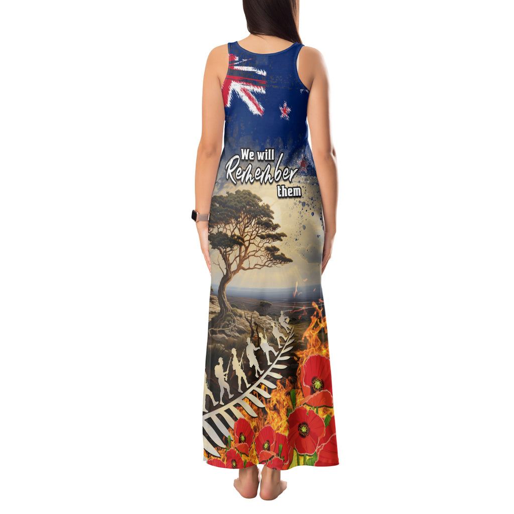 New Zealand ANZAC Day Tank Maxi Dress The Lonesome Pine With Soldier Fern