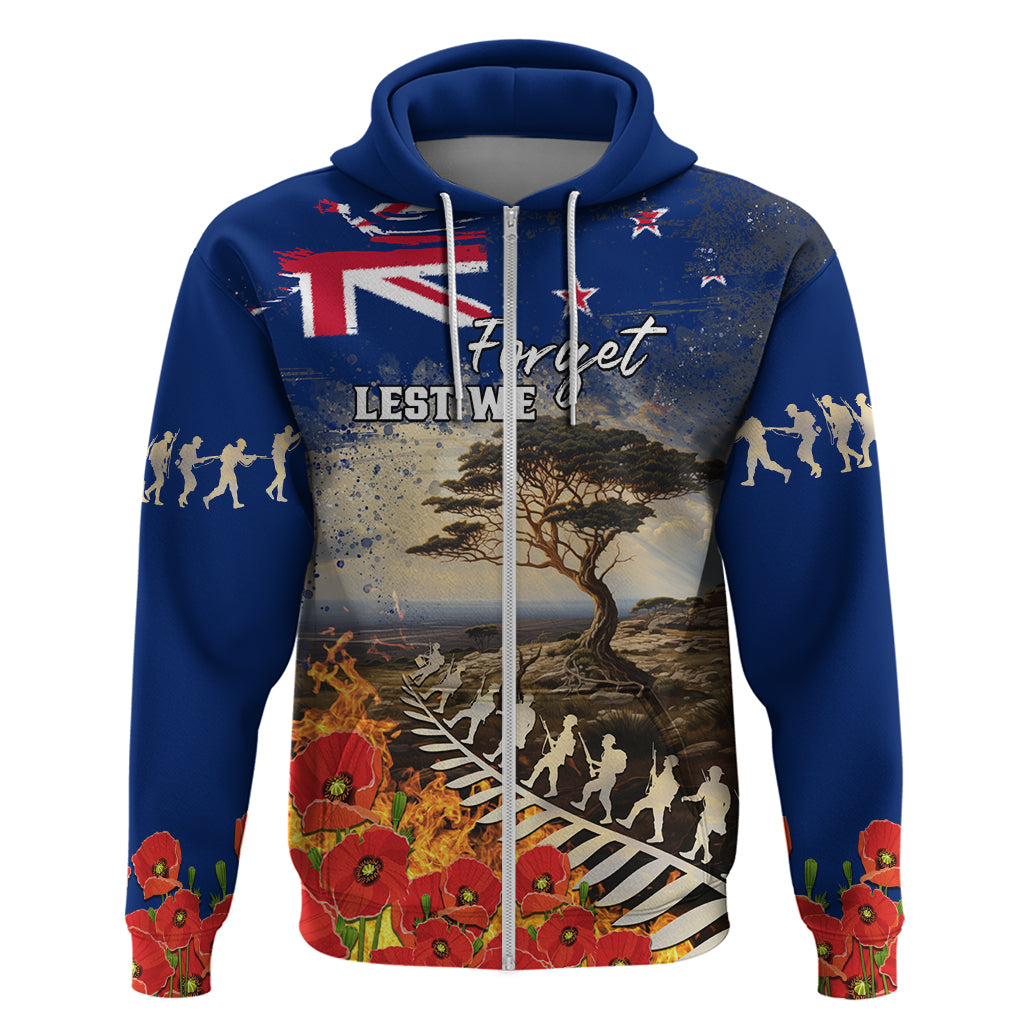 New Zealand ANZAC Day Zip Hoodie The Lonesome Pine With Soldier Fern
