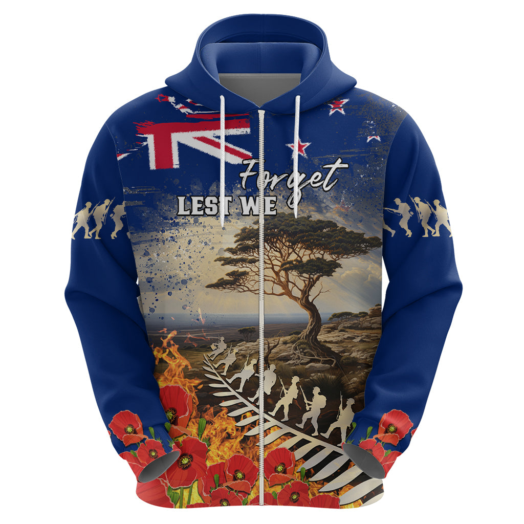 New Zealand ANZAC Day Zip Hoodie The Lonesome Pine With Soldier Fern