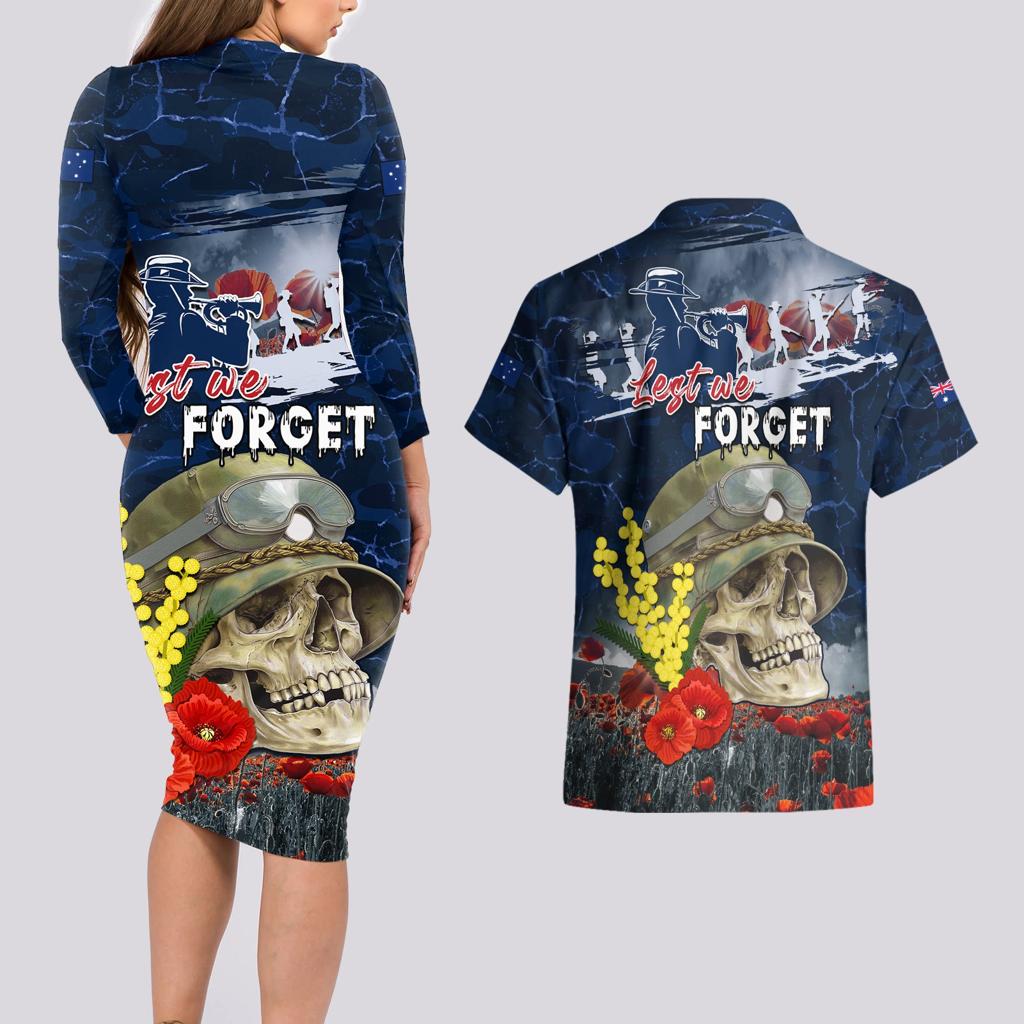 Australia ANZAC Day Couples Matching Long Sleeve Bodycon Dress and Hawaiian Shirt Freedom Ain't Free