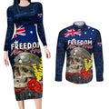 Australia ANZAC Day Couples Matching Long Sleeve Bodycon Dress and Long Sleeve Button Shirt Freedom Ain't Free