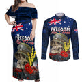 Australia ANZAC Day Couples Matching Off Shoulder Maxi Dress and Long Sleeve Button Shirt Freedom Ain't Free