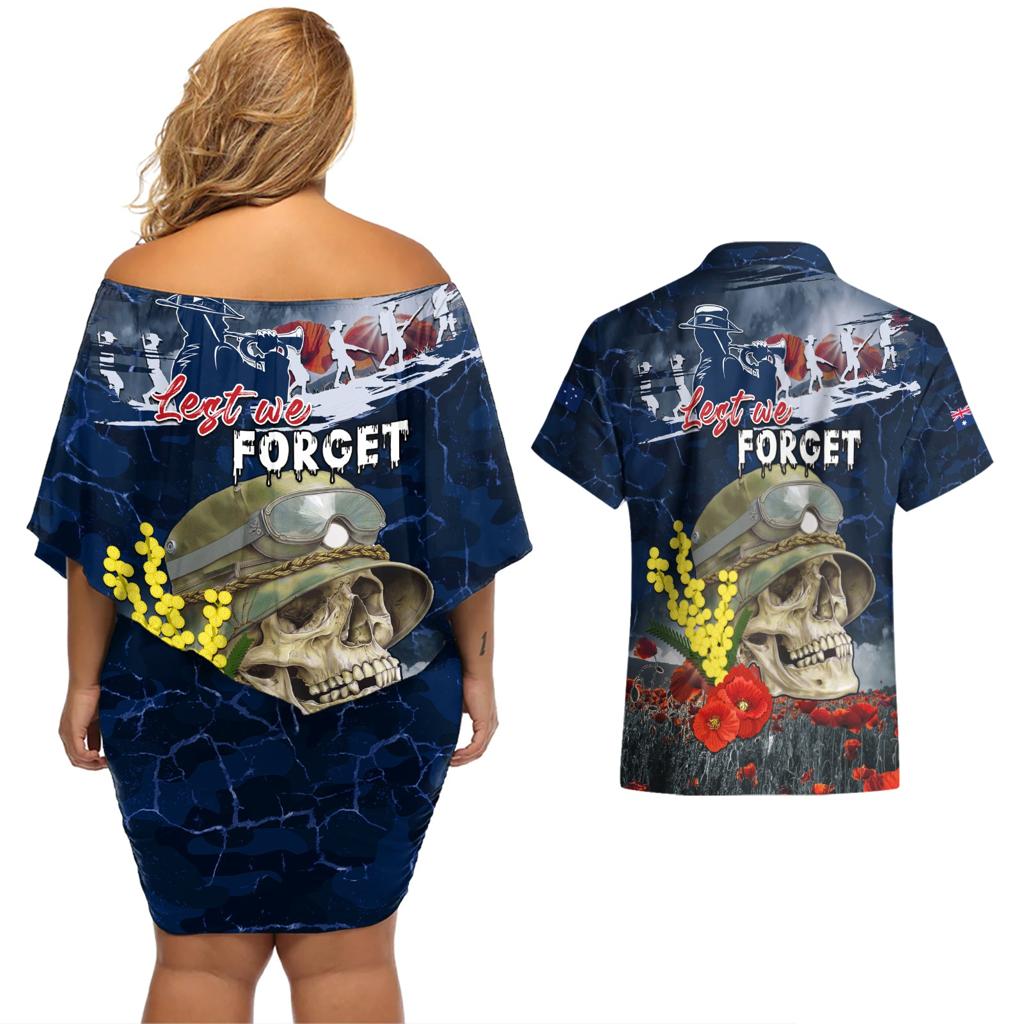 Australia ANZAC Day Couples Matching Off Shoulder Short Dress and Hawaiian Shirt Freedom Ain't Free