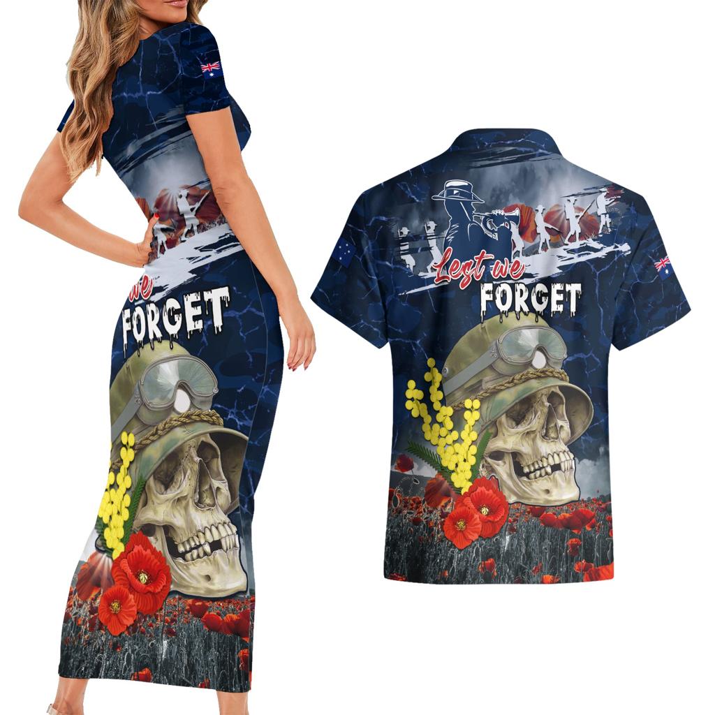 Australia ANZAC Day Couples Matching Short Sleeve Bodycon Dress and Hawaiian Shirt Freedom Ain't Free