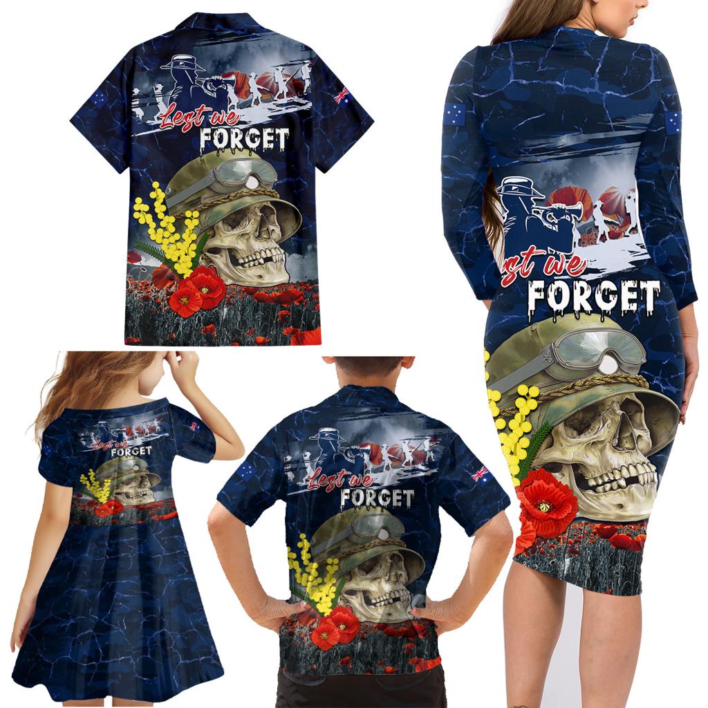 Australia ANZAC Day Family Matching Long Sleeve Bodycon Dress and Hawaiian Shirt Freedom Ain't Free