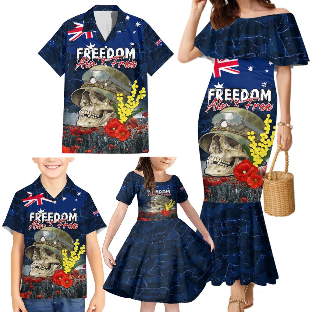 Australia ANZAC Day Family Matching Mermaid Dress and Hawaiian Shirt Freedom Ain't Free