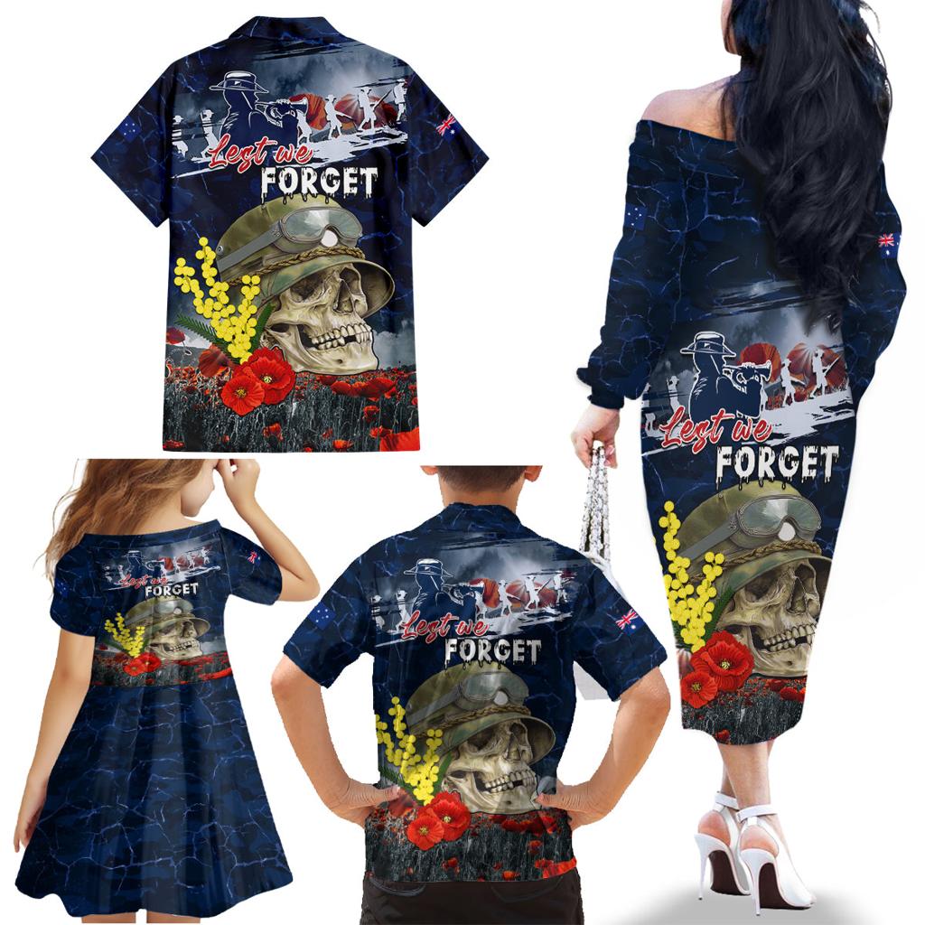 Australia ANZAC Day Family Matching Off The Shoulder Long Sleeve Dress and Hawaiian Shirt Freedom Ain't Free
