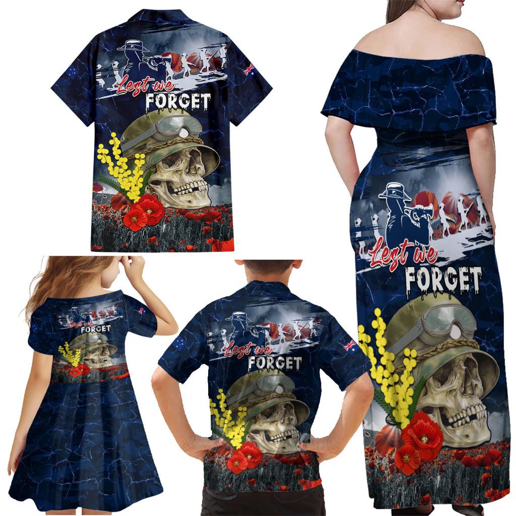 Australia ANZAC Day Family Matching Off Shoulder Maxi Dress and Hawaiian Shirt Freedom Ain't Free