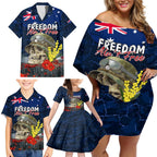 Australia ANZAC Day Family Matching Off Shoulder Short Dress and Hawaiian Shirt Freedom Ain't Free