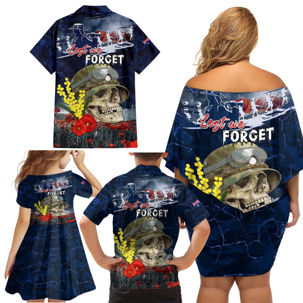 Australia ANZAC Day Family Matching Off Shoulder Short Dress and Hawaiian Shirt Freedom Ain't Free
