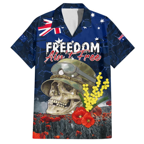Australia ANZAC Day Family Matching Off Shoulder Short Dress and Hawaiian Shirt Freedom Ain't Free