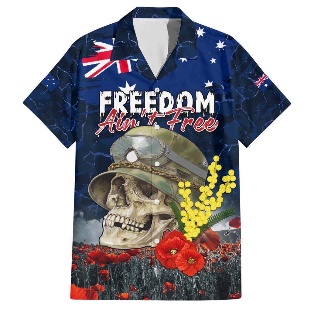 Australia ANZAC Day Family Matching Short Sleeve Bodycon Dress and Hawaiian Shirt Freedom Ain't Free