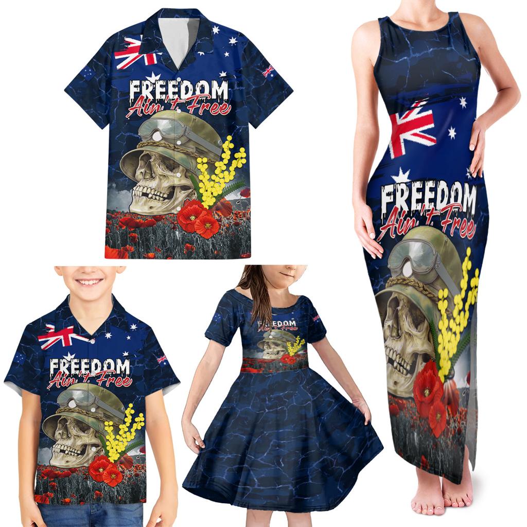 Australia ANZAC Day Family Matching Tank Maxi Dress and Hawaiian Shirt Freedom Ain't Free