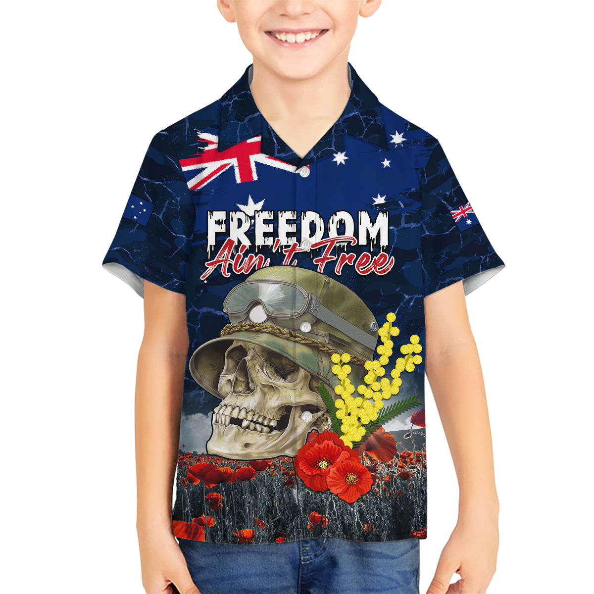 Australia ANZAC Day Kid Hawaiian Shirt Freedom Ain't Free