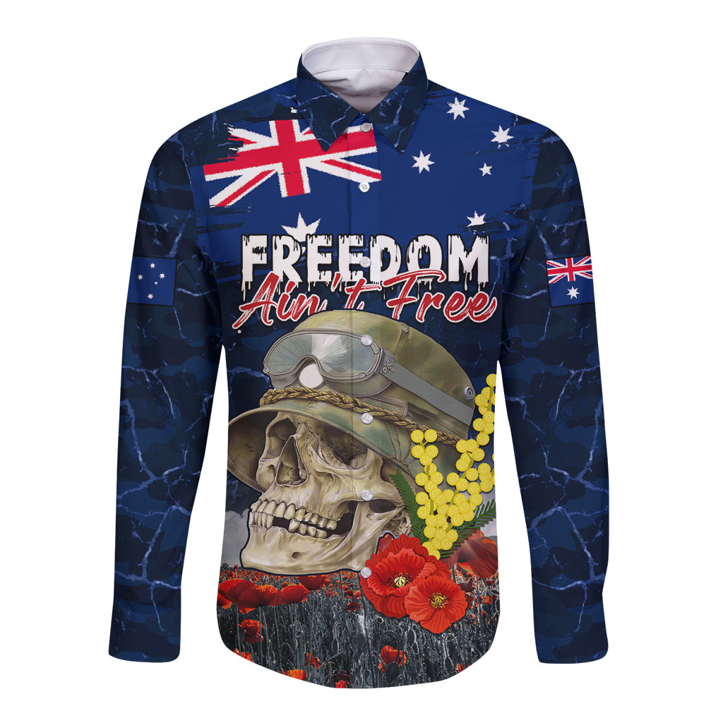 Australia ANZAC Day Long Sleeve Button Shirt Freedom Ain't Free
