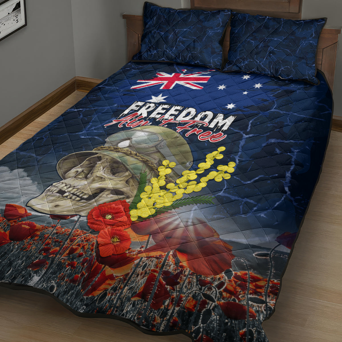 Australia ANZAC Day Quilt Bed Set Freedom Ain't Free