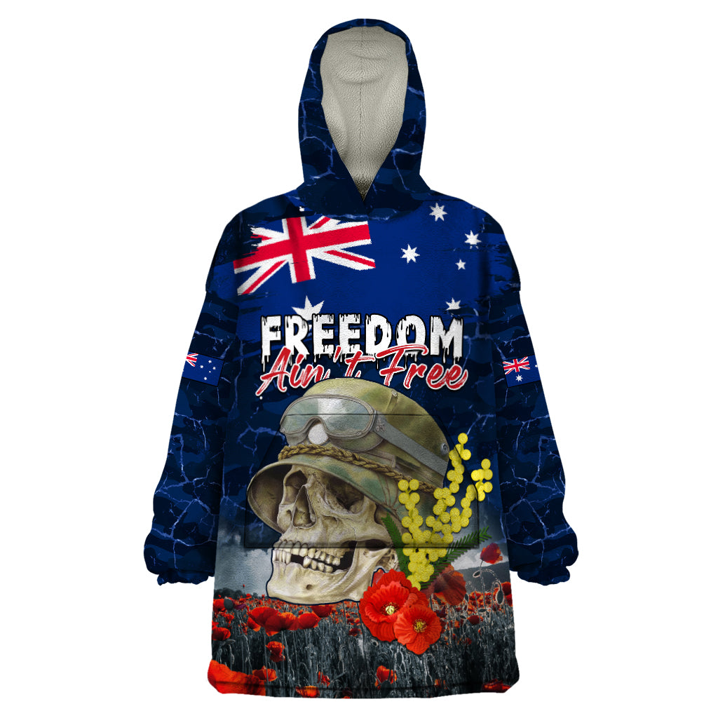 Australia ANZAC Day Wearable Blanket Hoodie Freedom Ain't Free