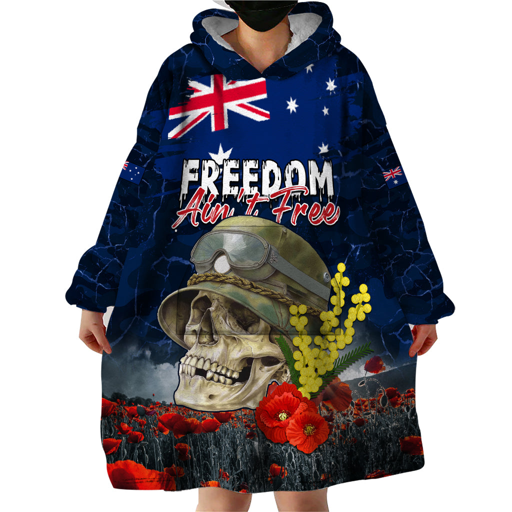Australia ANZAC Day Wearable Blanket Hoodie Freedom Ain't Free