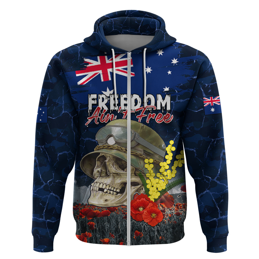 Australia ANZAC Day Zip Hoodie Freedom Ain't Free