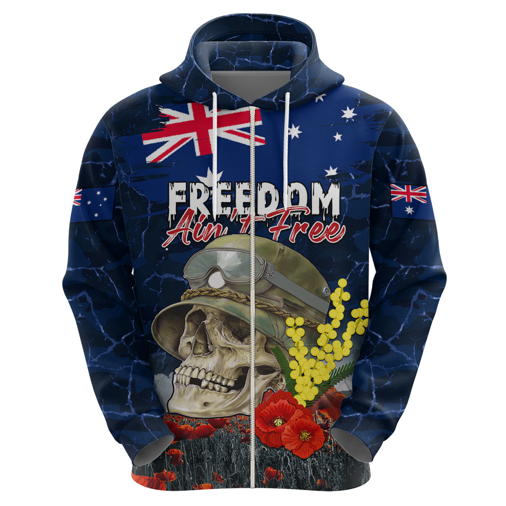 Australia ANZAC Day Zip Hoodie Freedom Ain't Free