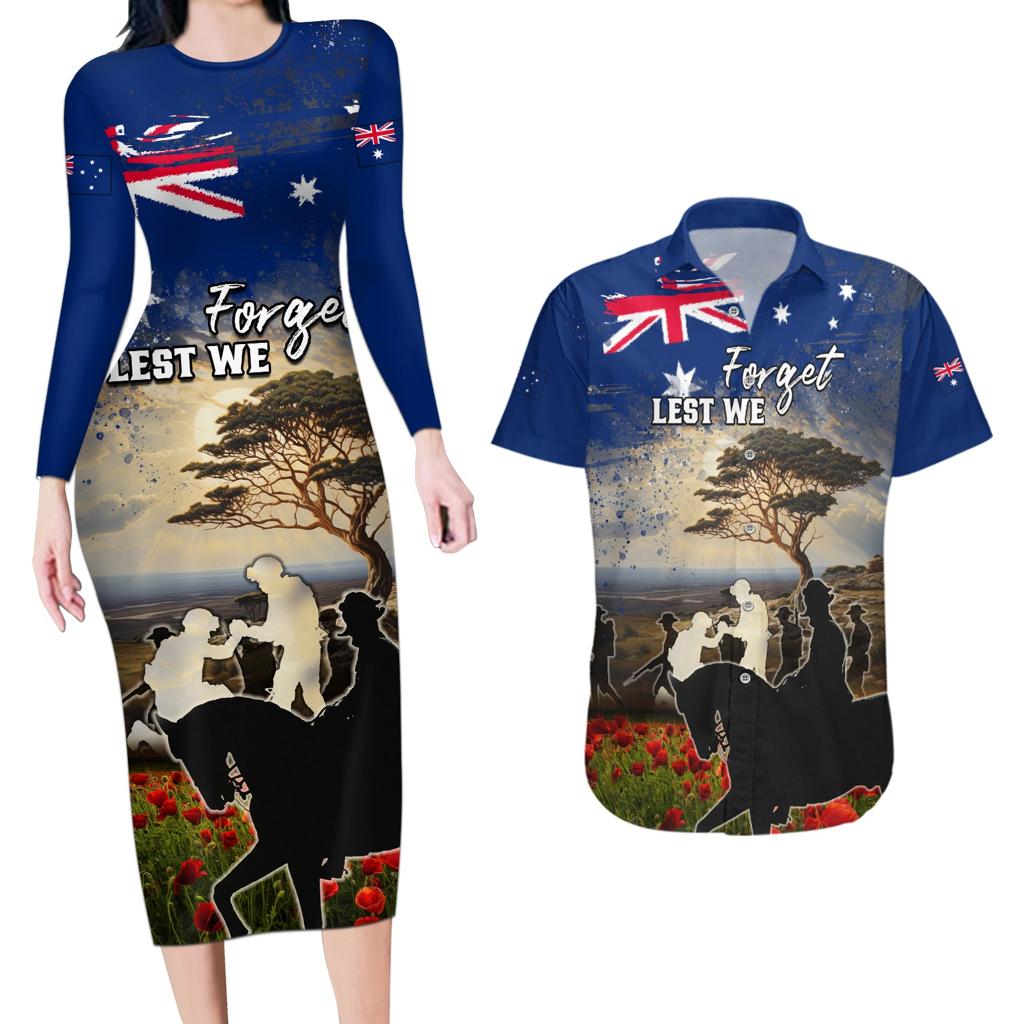 Australia ANZAC Day Couples Matching Long Sleeve Bodycon Dress and Hawaiian Shirt The Lonesome Pine