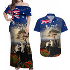 Australia ANZAC Day Couples Matching Off Shoulder Maxi Dress and Hawaiian Shirt The Lonesome Pine