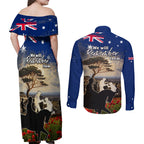 Australia ANZAC Day Couples Matching Off Shoulder Maxi Dress and Long Sleeve Button Shirt The Lonesome Pine
