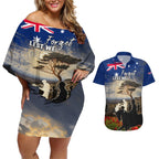 Australia ANZAC Day Couples Matching Off Shoulder Short Dress and Hawaiian Shirt The Lonesome Pine