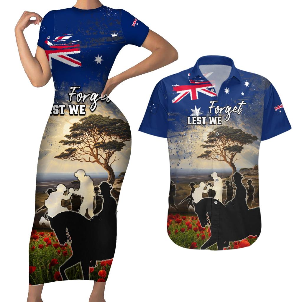 Australia ANZAC Day Couples Matching Short Sleeve Bodycon Dress and Hawaiian Shirt The Lonesome Pine