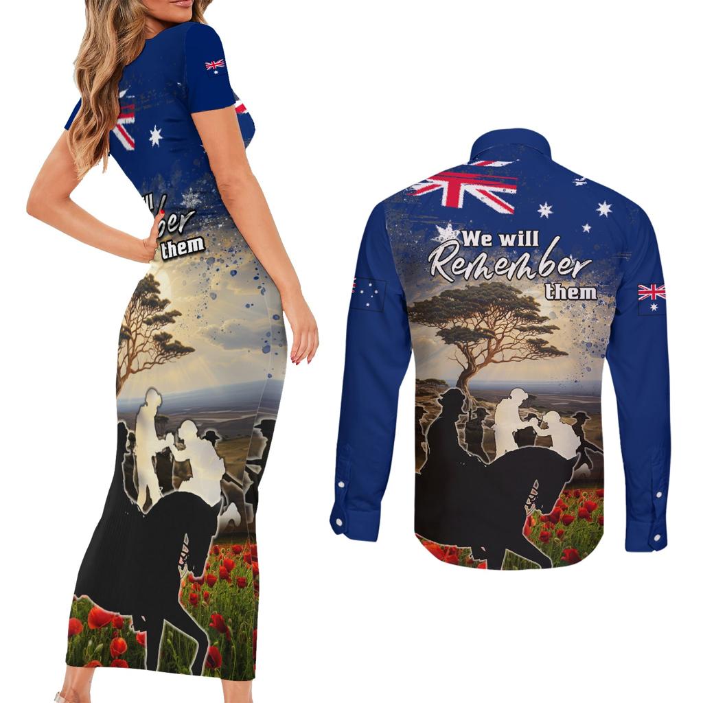 Australia ANZAC Day Couples Matching Short Sleeve Bodycon Dress and Long Sleeve Button Shirt The Lonesome Pine